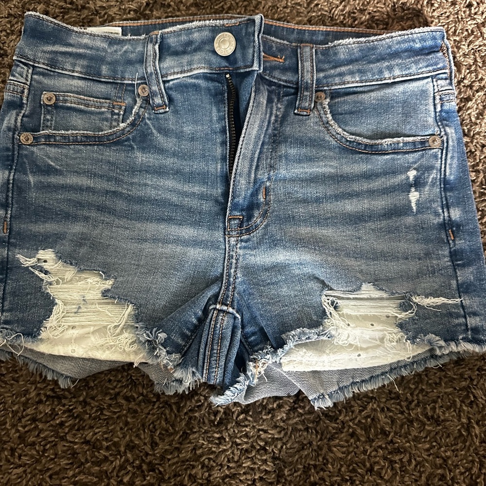 American Eagle Outfitters Blue Distressed Jean Shorts